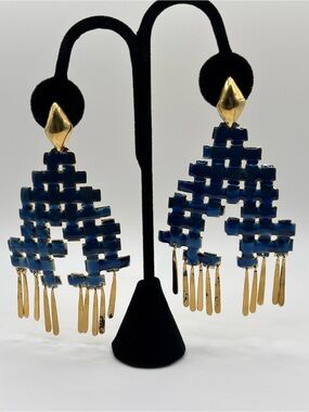 Aurelia Biedermann EnamelGold & Blue Statement Drop Earrings - Designer